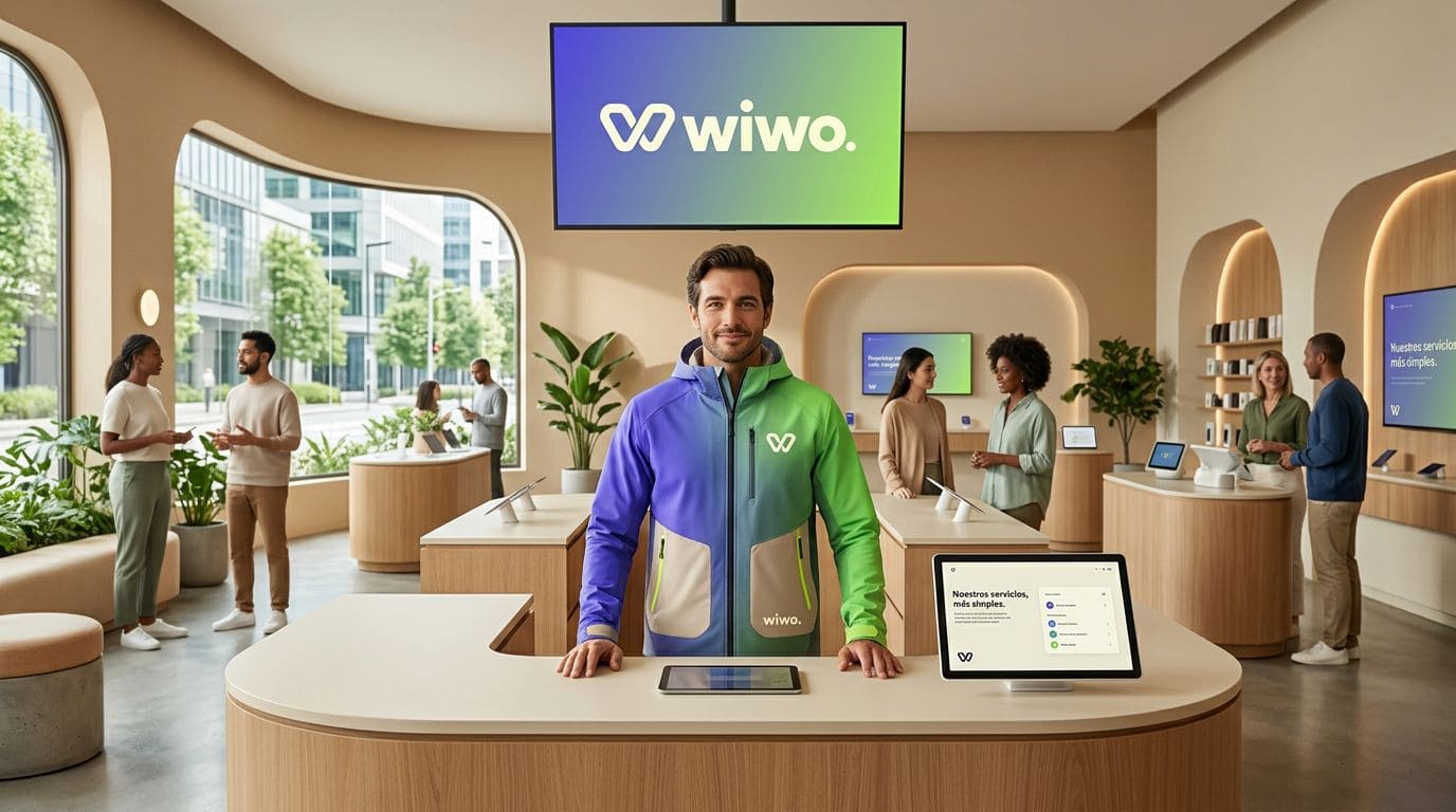 Equipo Wiwo en tienda con señal de marca